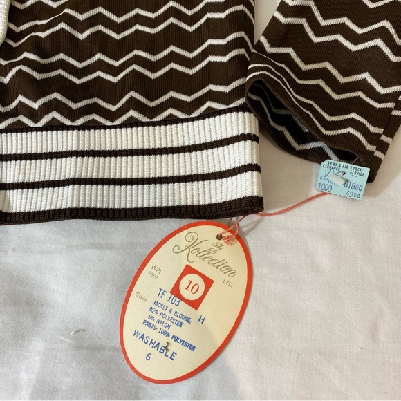 Vintage The Kollection Jacket and Blouse Set Brown White Stripes 70's Career 2pc - Picture 4 of 10